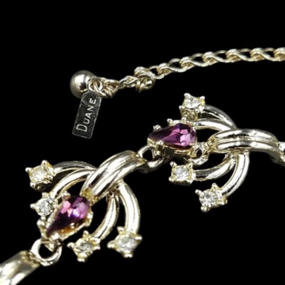 Rare Vintage Duane Purple Rhinestone Necklace Earring Set - Picture 10 of 14